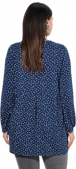 Ulla Popken Pleated Confetti Print Long Sleeve Tee Ink Blue - Bedrukte T-shirts voor dames - 
