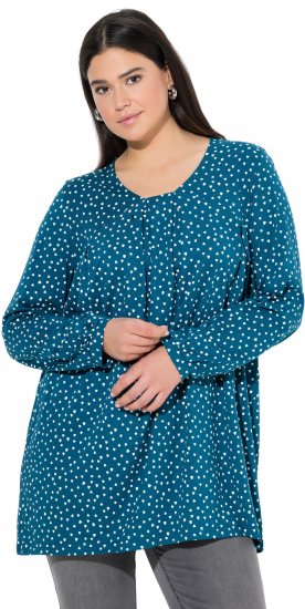 Ulla Popken Pleated Confetti Print Long Sleeve Tee Teal - Bedrukte T-shirts voor dames - 