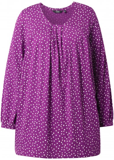 Ulla Popken Pleated Confetti Print Long Sleeve Tee Light Plum - Bedrukte T-shirts voor dames - 