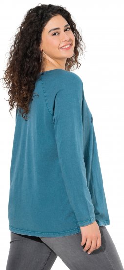 Ulla Popken Dream Rhinestone Lettering Long Sleeve Tee Teal - Bedrukte T-shirts voor dames - 