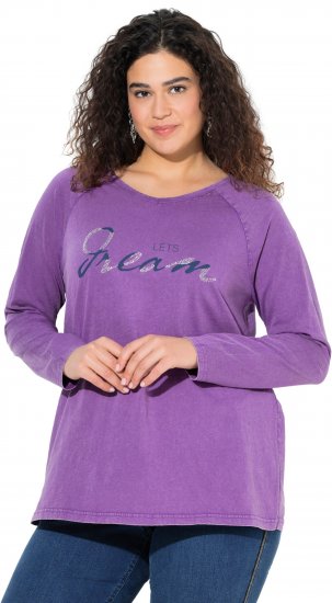 Ulla Popken Dream Rhinestone Lettering Long Sleeve Tee Light Plum - Bedrukte T-shirts voor dames - 