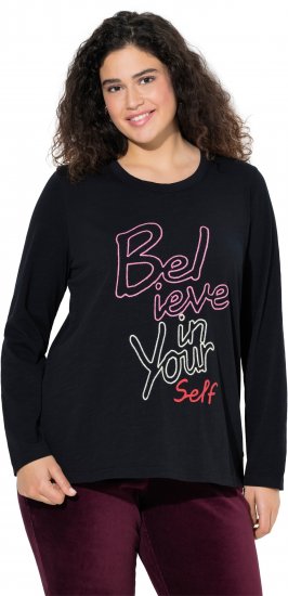 Ulla Popken Motivational Graphic Long Sleeve Tee Black - Bedrukte T-shirts voor dames - 