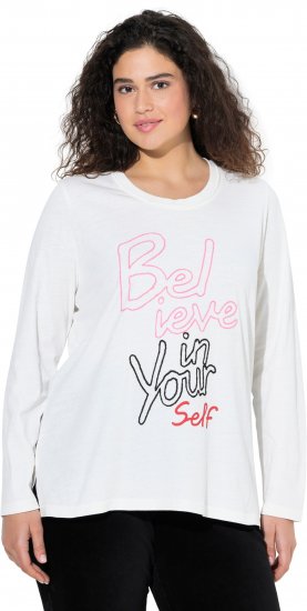 Ulla Popken Motivational Graphic Long Sleeve Tee Off-White - Bedrukte T-shirts voor dames - 