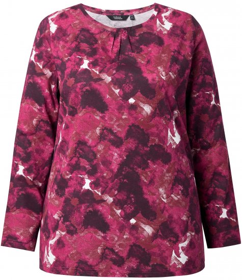 Ulla Popken Abstract Print Long Sleeve Tee Dark Ruby - Bedrukte T-shirts voor dames - 