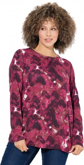 Ulla Popken Abstract Print Long Sleeve Tee Dark Ruby - Bedrukte T-shirts voor dames - 