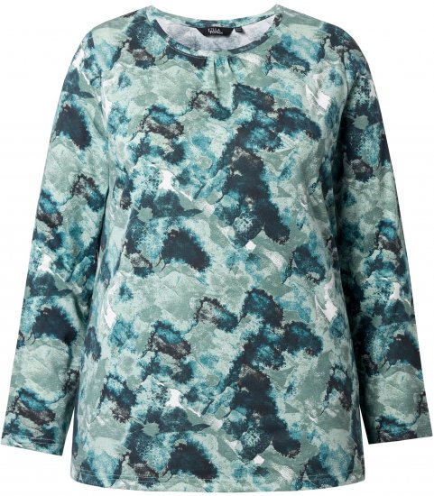 Ulla Popken Abstract Print Long Sleeve Tee Teal Green - Bedrukte T-shirts voor dames - 