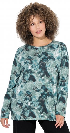 Ulla Popken Abstract Print Long Sleeve Tee Teal Green - Bedrukte T-shirts voor dames - 