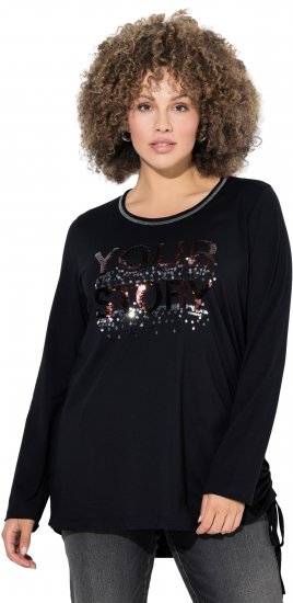 Ulla Popken Your Story Sequined Long Sleeve Tunic Tee Black - Bedrukte T-shirts voor dames - 