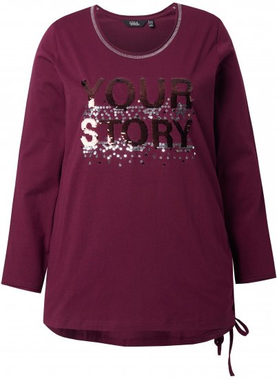 Ulla Popken Your Story Sequined Long Sleeve Tunic Tee Dark Ruby - Bedrukte T-shirts voor dames - 