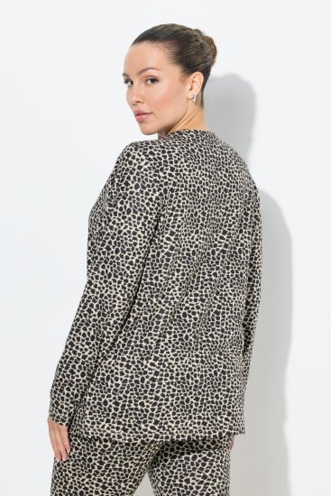 Ulla Popken Leopard Print Long Sleeve Ski Tee Black - Bedrukte T-shirts voor dames - 