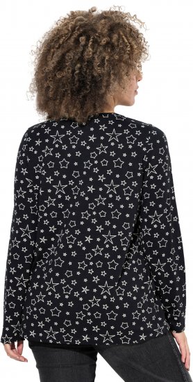 Ulla Popken Allover Printed Long Sleeve Tee Black - Bedrukte T-shirts voor dames - 