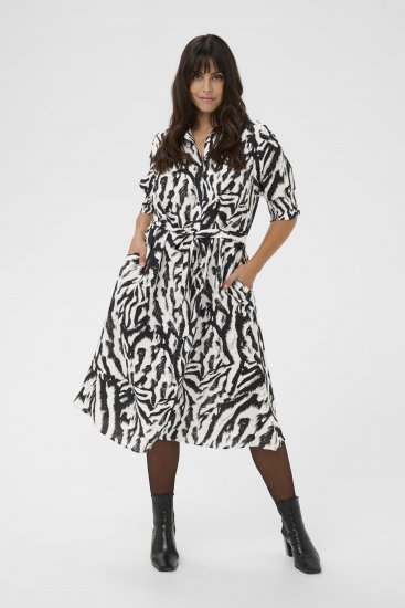 Kaffe Curve Alia Shirt Dress Black Chalk Animal - Midi jurken - 