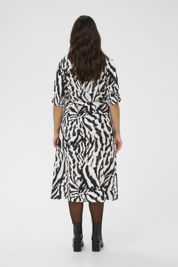 Kaffe Curve Alia Shirt Dress Black Chalk Animal - Midi jurken - 