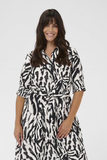 Kaffe Curve Alia Shirt Dress Black Chalk Animal - Midi jurken - 
