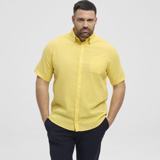 North Latitude Shirt Linen Cotton Short Sleeve Yellow - Overhemden - Overhemden Grote Maten Heren