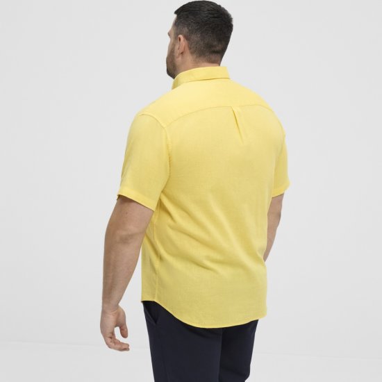 North Latitude Shirt Linen Cotton Short Sleeve Yellow - Overhemden - Overhemden Grote Maten Heren