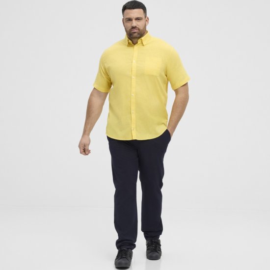 North Latitude Shirt Linen Cotton Short Sleeve Yellow - Overhemden - Overhemden Grote Maten Heren