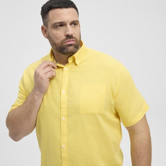 North Latitude Shirt Linen Cotton Short Sleeve Yellow - Overhemden - Overhemden Grote Maten Heren