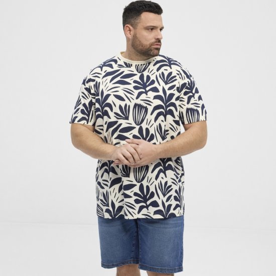 North Latitude T-shirt Allover Printed Navy - T-shirts - Grote Maten T-shirts Heren