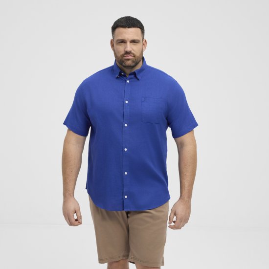 North Latitude Shirt Linen Cotton Short Sleeve Blue - Overhemden - Overhemden Grote Maten Heren