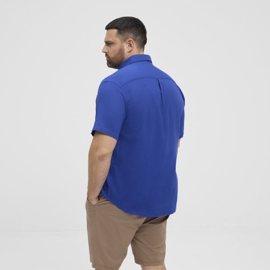 North Latitude Shirt Linen Cotton Short Sleeve Blue - Overhemden - Overhemden Grote Maten Heren