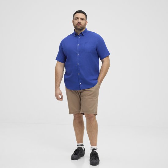 North Latitude Shirt Linen Cotton Short Sleeve Blue - Overhemden - Overhemden Grote Maten Heren
