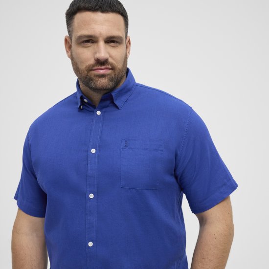 North Latitude Shirt Linen Cotton Short Sleeve Blue - Overhemden - Overhemden Grote Maten Heren