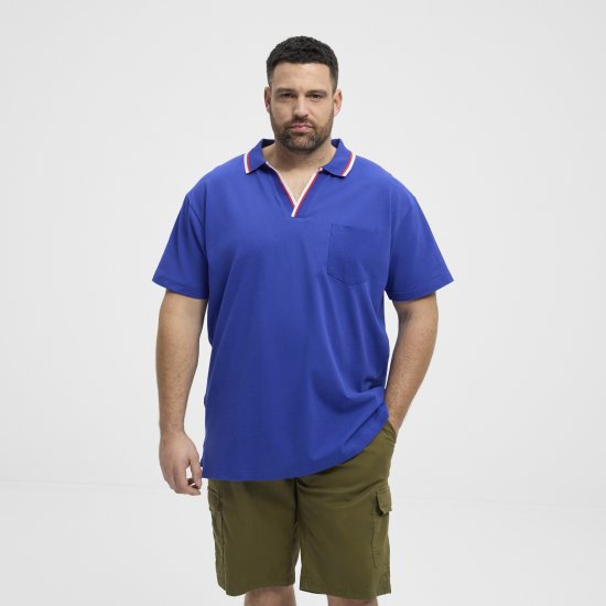 North Latitude Polo Pique V-Neck Blue - Polo shirts - Grote Maten Poloshirts Heren