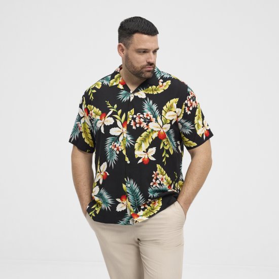 North Latitude Shirt Short Sleeve Printed Allover Black - Overhemden - Overhemden Grote Maten Heren