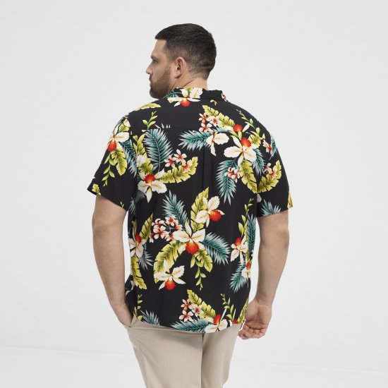 North Latitude Shirt Short Sleeve Printed Allover Black - Overhemden - Overhemden Grote Maten Heren