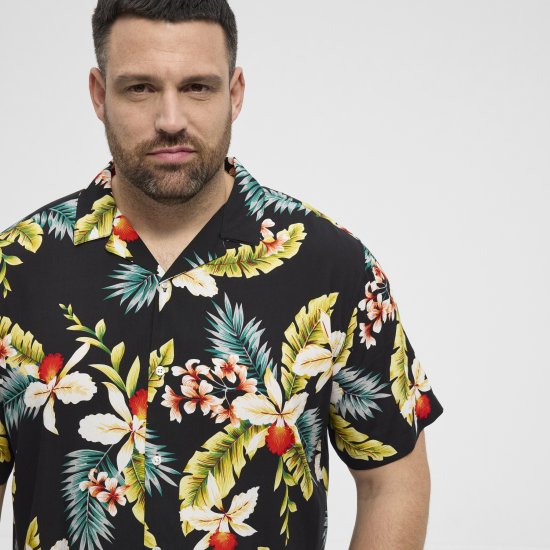 North Latitude Shirt Short Sleeve Printed Allover Black - Overhemden - Overhemden Grote Maten Heren