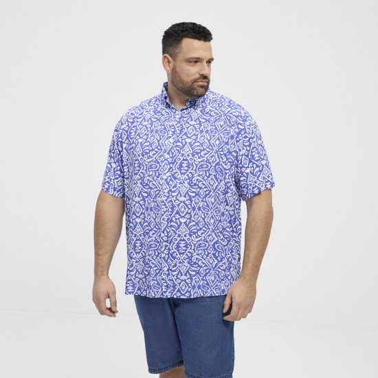 North Latitude Shirt Denim Printed Allover Blue - Overhemden - Overhemden Grote Maten Heren