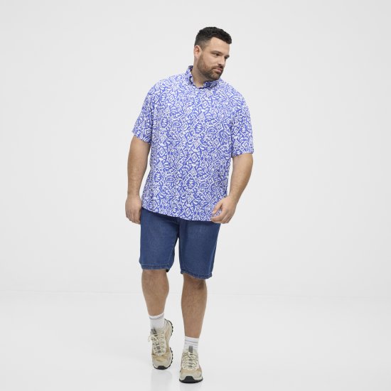 North Latitude Shirt Denim Printed Allover Blue - Overhemden - Overhemden Grote Maten Heren