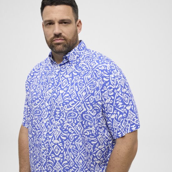 North Latitude Shirt Denim Printed Allover Blue - Overhemden - Overhemden Grote Maten Heren