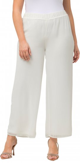 Ulla Popken Layered Chiffon Wide Leg Pants White - Jeans & Broeken in Grote Maten – Plus Size - 