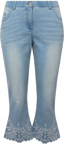 Ulla Popken Cropped Flared Eyelet Jeans Light Blue - Jeans & Broeken in Grote Maten – Plus Size - 