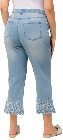Ulla Popken Cropped Flared Eyelet Jeans Light Blue - Jeans & Broeken in Grote Maten – Plus Size - 