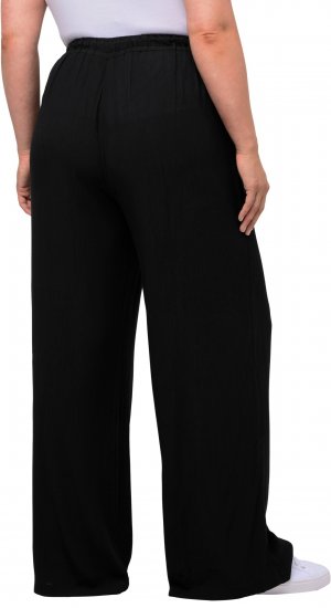 Ulla Popken Viscose Crinkle Drawstring Elastic Waist Pants Black - Jeans & Broeken in Grote Maten – Plus Size - 
