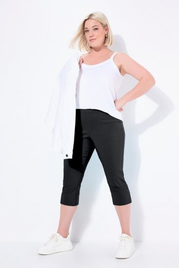 Ulla Popken Bengaline Elastic Waist Stretch Capri Pants Black - Stoffen broeken - Wijde stoffen broeken voor dames