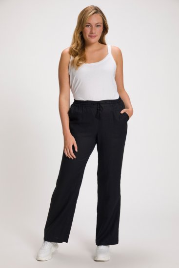 Ulla Popken Drawstring Elastic Waist Mary Fit Linen Pants Black - Jeans & Broeken in Grote Maten – Plus Size - 