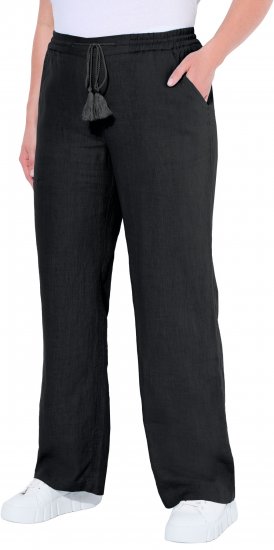 Ulla Popken Drawstring Elastic Waist Mary Fit Linen Pants Black - Jeans & Broeken in Grote Maten – Plus Size - 