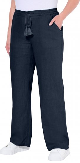 Ulla Popken Drawstring Elastic Waist Mary Fit Linen Pants Navy - Jeans & Broeken in Grote Maten – Plus Size - 