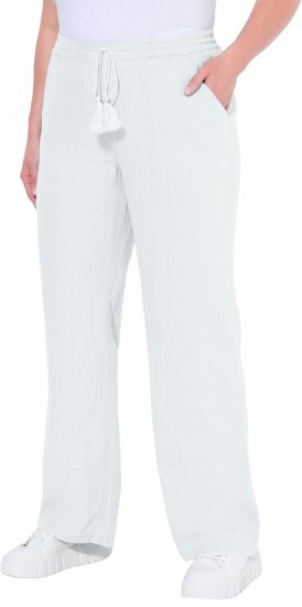 Ulla Popken Drawstring Elastic Waist Mary Fit Linen Pants Snow White - Jeans & Broeken in Grote Maten – Plus Size - 