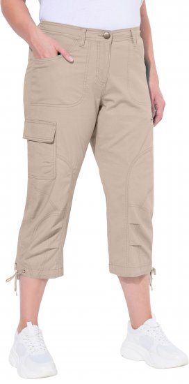 Ulla Popken Stretch Cotton Cargo Crop Pants Beige - Jeans & Broeken in Grote Maten – Plus Size - 