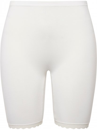 Ulla Popken Lace Hem Stretch Viscose Knit Bicycle Length Lounge Shorts White - Jeans & Broeken in Grote Maten – Plus Size - 