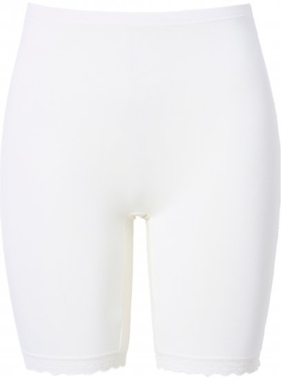 Ulla Popken Lace Hem Stretch Viscose Knit Bicycle Length Lounge Shorts White - Jeans & Broeken in Grote Maten – Plus Size - 