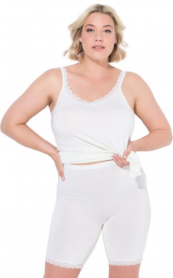 Ulla Popken Lace Hem Stretch Viscose Knit Bicycle Length Lounge Shorts White - Jeans & Broeken in Grote Maten – Plus Size - 