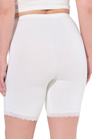Ulla Popken Lace Hem Stretch Viscose Knit Bicycle Length Lounge Shorts White - Jeans & Broeken in Grote Maten – Plus Size - 