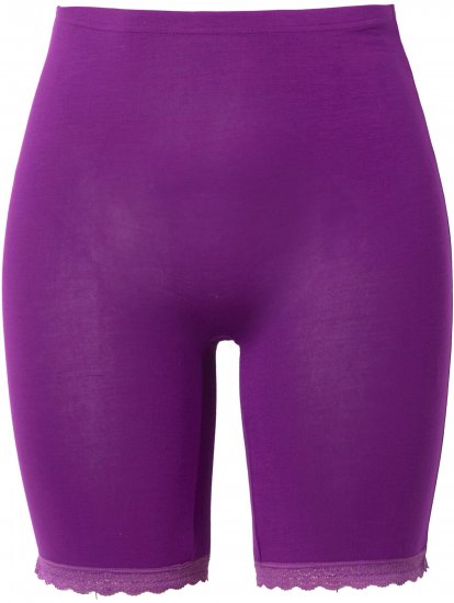 Ulla Popken Lace Hem Stretch Viscose Knit Bicycle Length Lounge Shorts Purple - Jeans & Broeken in Grote Maten – Plus Size - 
