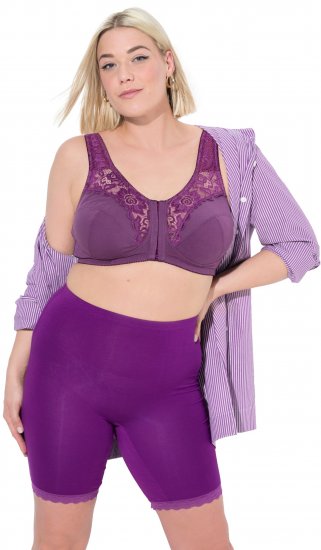 Ulla Popken Lace Hem Stretch Viscose Knit Bicycle Length Lounge Shorts Purple - Jeans & Broeken in Grote Maten – Plus Size - 